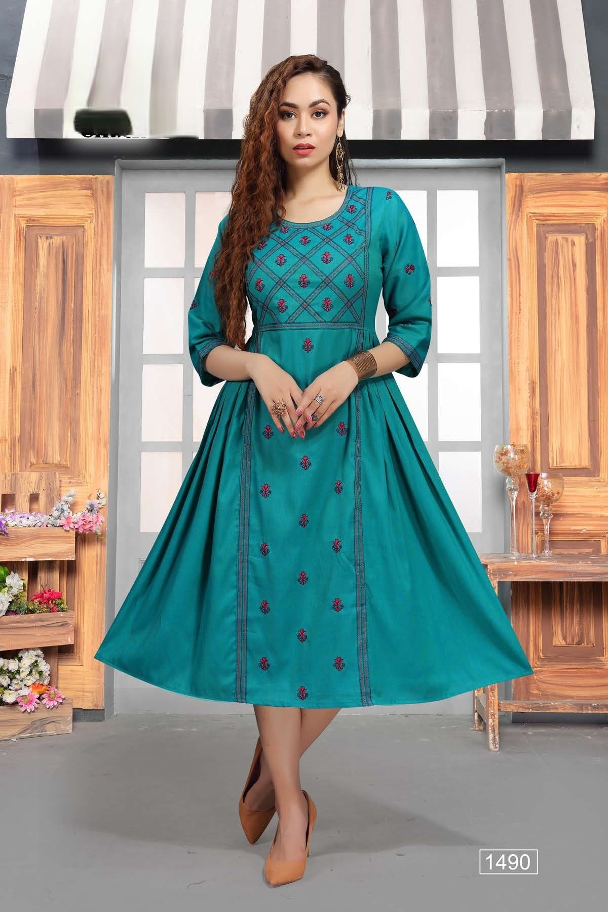 Chutki 1490 Latest Regular Wear Rayon Embroidery Designer Kurti Collection
